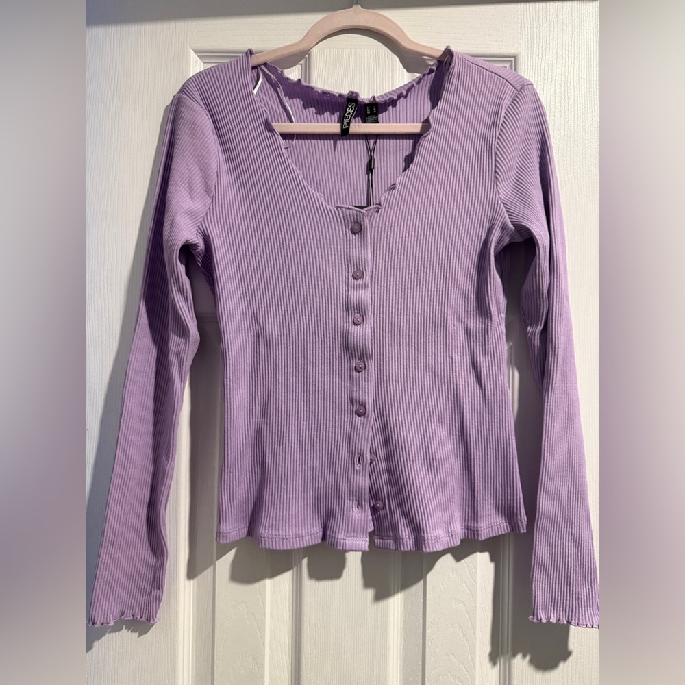 Pieces Lavender Ribbed Cardigan